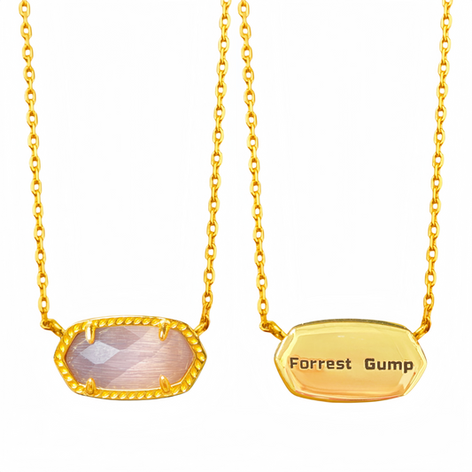 Personalized Stunning Irregular Gold Necklace with Pink Purple Cat's Eye