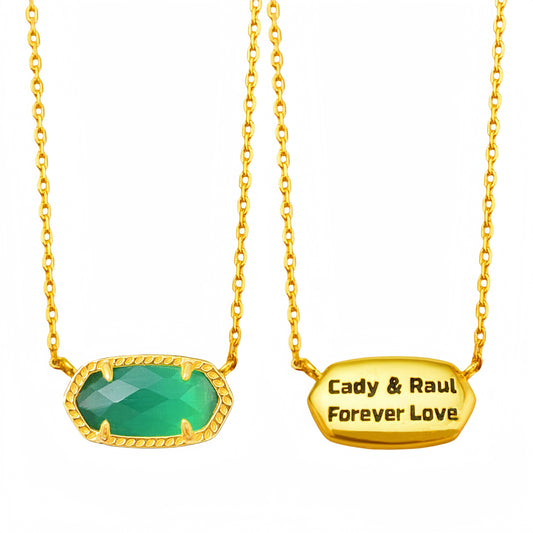 Personalized Stunning Irregular Gold Necklace with Green Cat's Eye