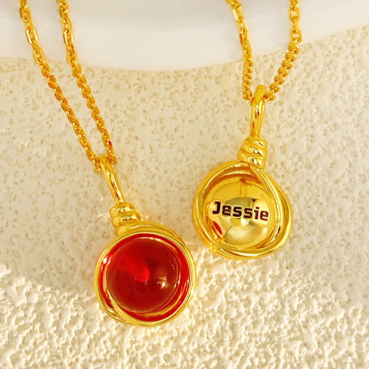 Personalized Lithe Wire Gold Necklace with Natural Red Amber