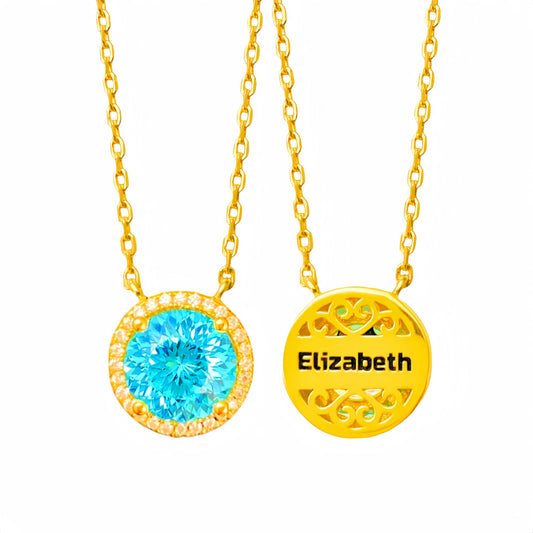 Personalized Gorgeous Gold Necklace with Love100 Light Blue Zircon