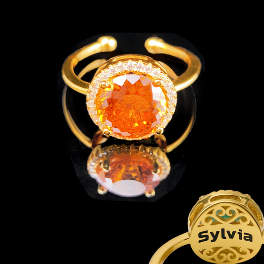 Personalized Dazzling Gold Ring with Love100 Orange Zircon - Adjustable