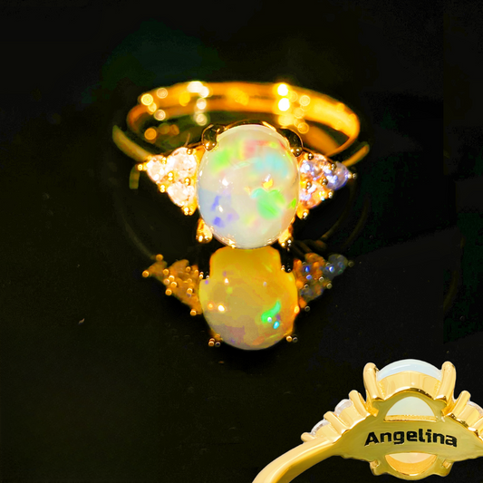 Personalized Ethereal Natural White Opal Gold Ring - Adjustable