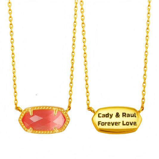 Personalized Stunning Irregular Gold Necklace with Rose Red Cat's Eye