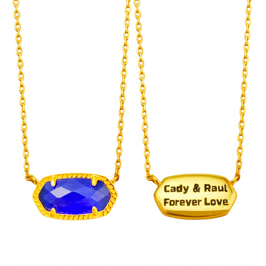 Personalized Stunning Irregular Gold Necklace with Blue Cat's Eye