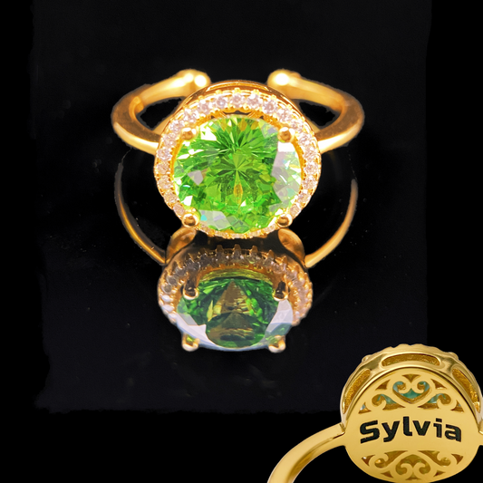 Personalized Dazzling Gold Ring with Love100 Green Zircon - Adjustable