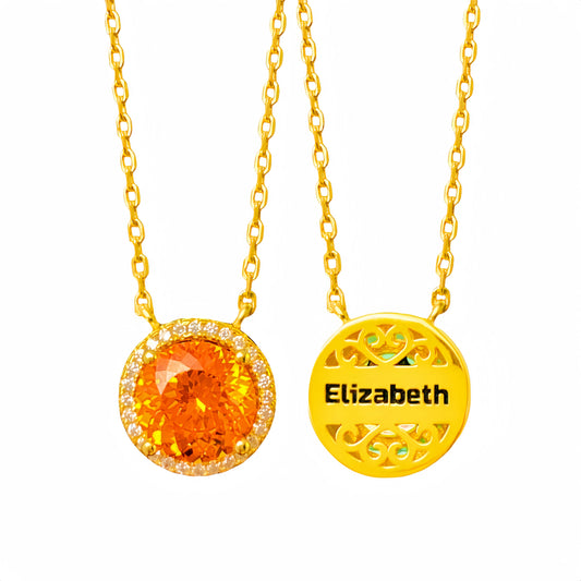 Personalized Gorgeous Gold Necklace with Love100 Orange Zircon